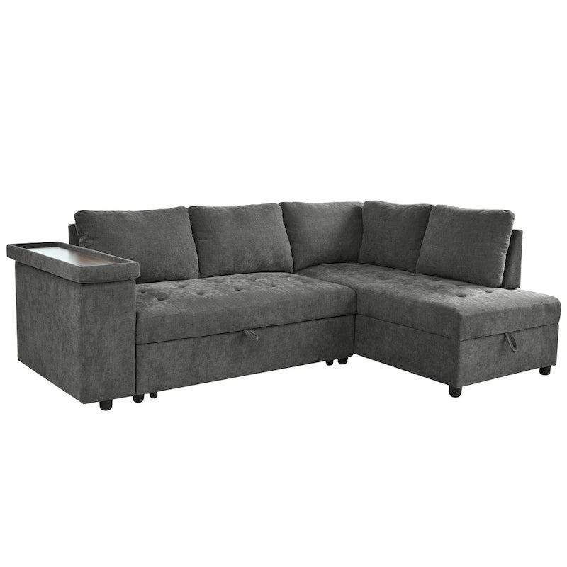 Canapé d'angle en L 4 places 91,5 po avec lit gigogne, rangement intégré et accoudoirs fonctionnels, pour salon