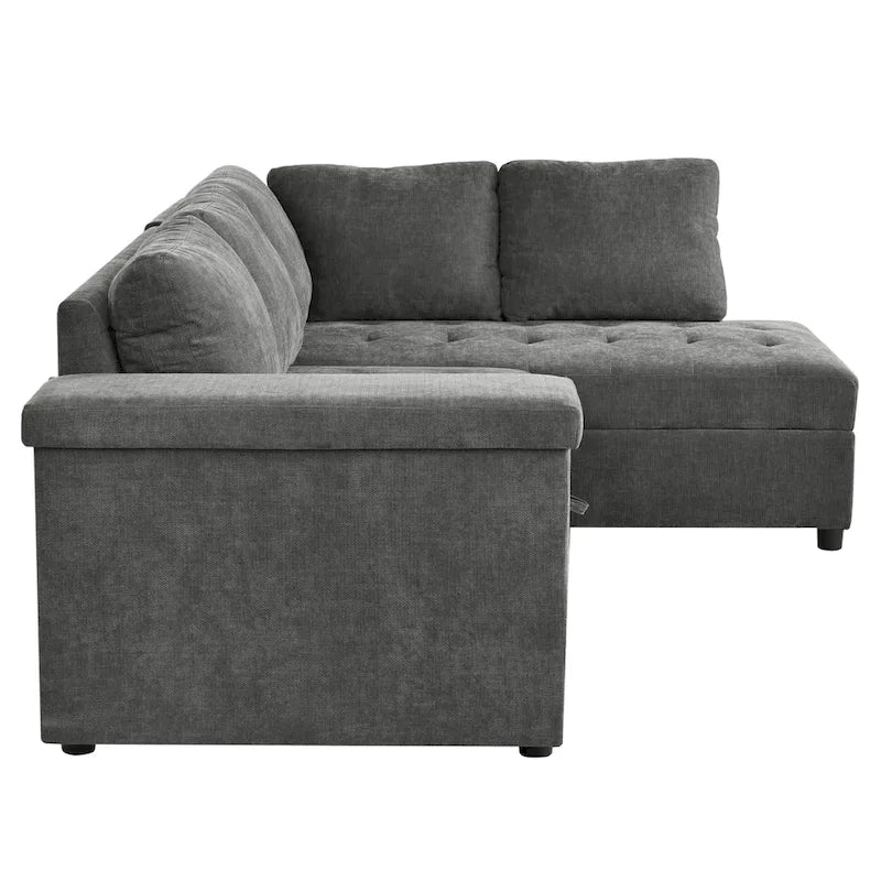 Canapé d'angle en L 4 places 91,5 po avec lit gigogne, rangement intégré et accoudoirs fonctionnels, pour salon