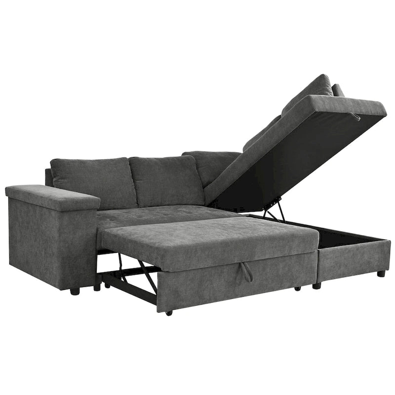 Canapé d'angle en L 4 places 91,5 po avec lit gigogne, rangement intégré et accoudoirs fonctionnels, pour salon
