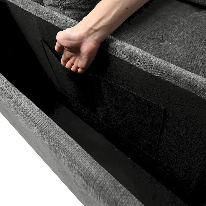 Canapé d'angle en L 4 places 91,5 po avec lit gigogne, rangement intégré et accoudoirs fonctionnels, pour salon