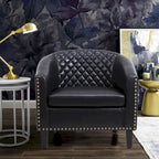 Fauteuil crapaud d'appoint pour salon avec clous décoratifs et pieds en bois massif