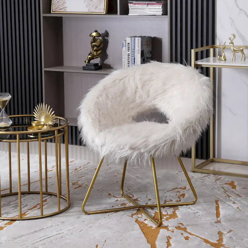 Fauteuil de salon en fausse fourrure, blanc