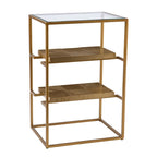 Table d'appoint à plateau en verre avec étagères, laiton