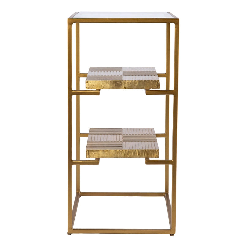 Table d'appoint à plateau en verre avec étagères, laiton