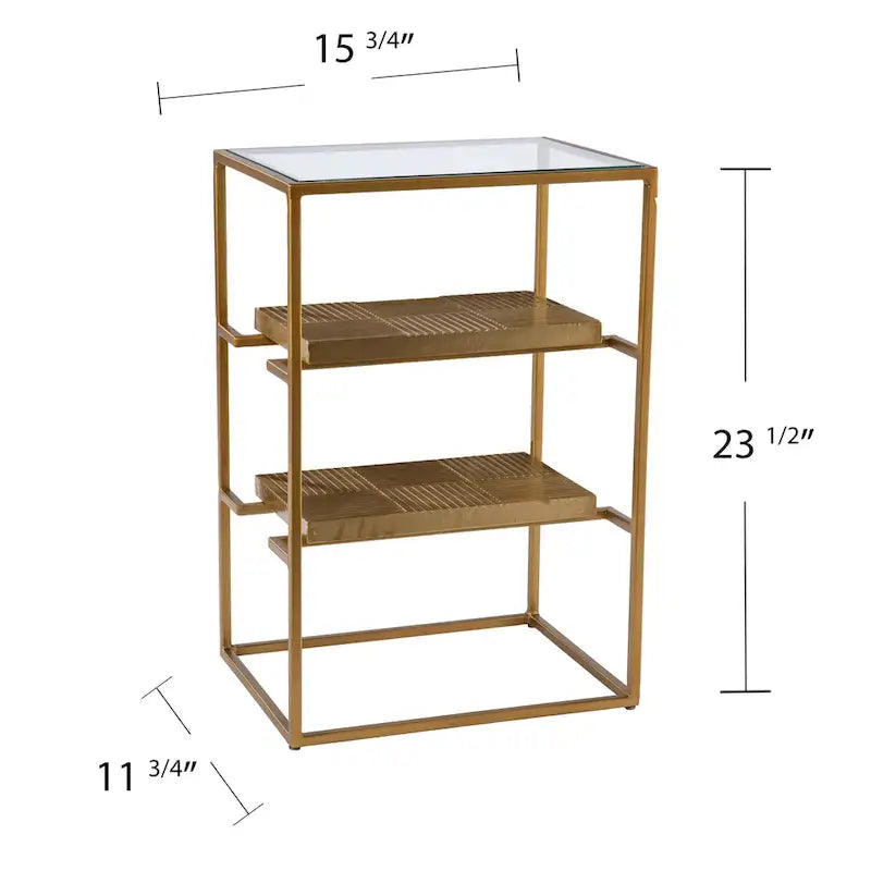 Table d'appoint à plateau en verre avec étagères, laiton
