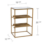 Table d'appoint à plateau en verre avec étagères, laiton