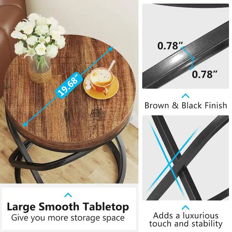 Table d'appoint ronde moderne de 19 pouces