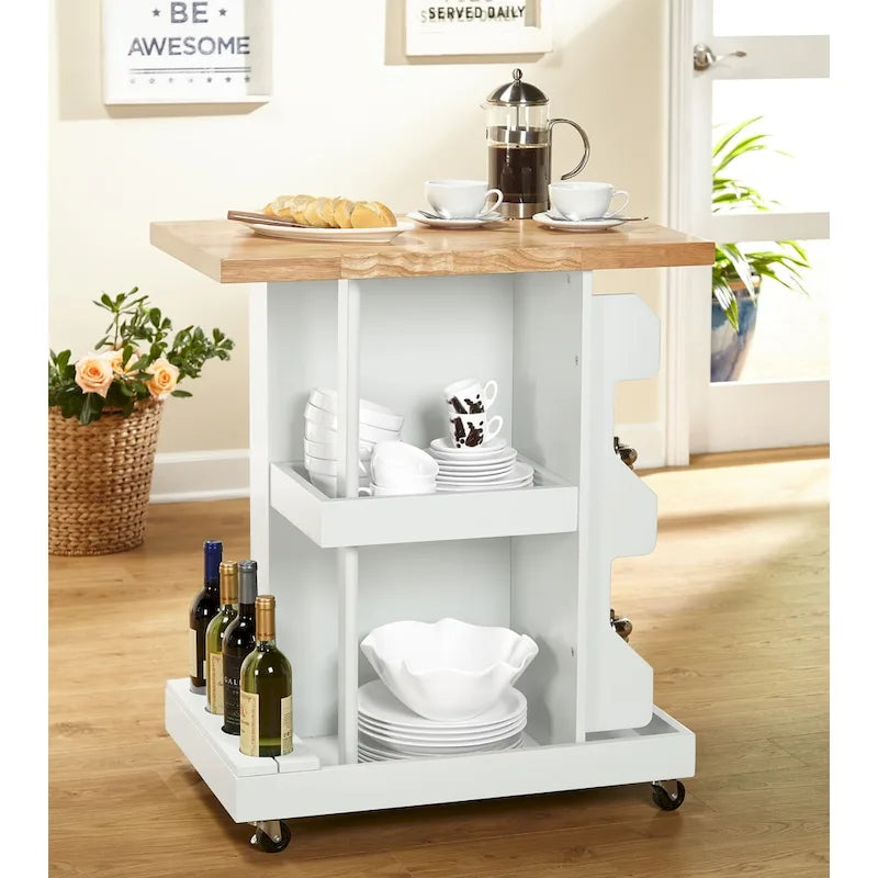 Desserte de cuisine roulante avec casier à vin