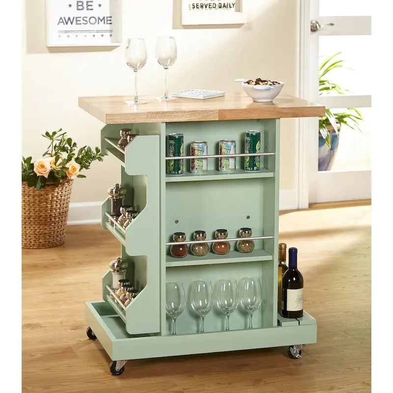 Desserte de cuisine roulante avec casier à vin