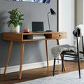 Bureau en noyer avec rangement ouvert et petits tiroirs