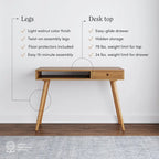 Bureau en noyer avec rangement ouvert et petits tiroirs