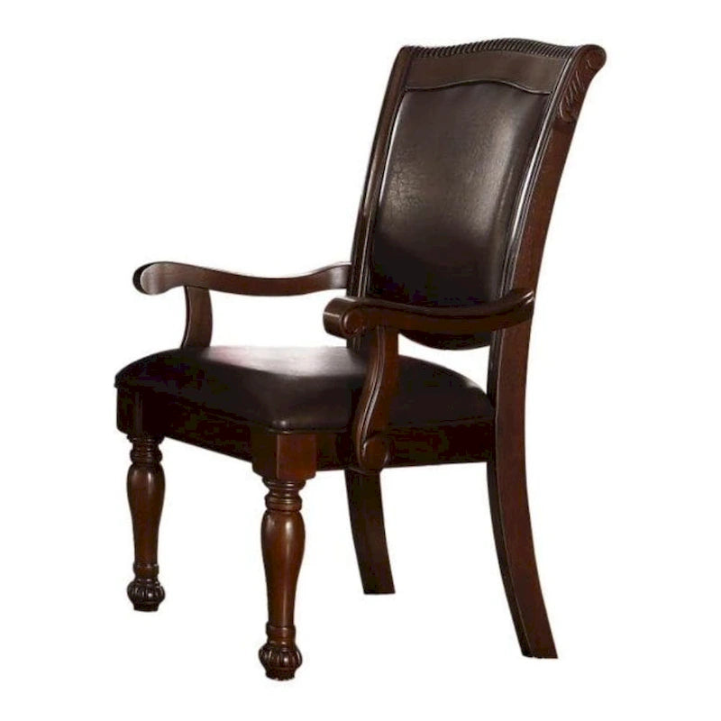 Fauteuil en bois de cerisier marron et similicuir couleur expresso