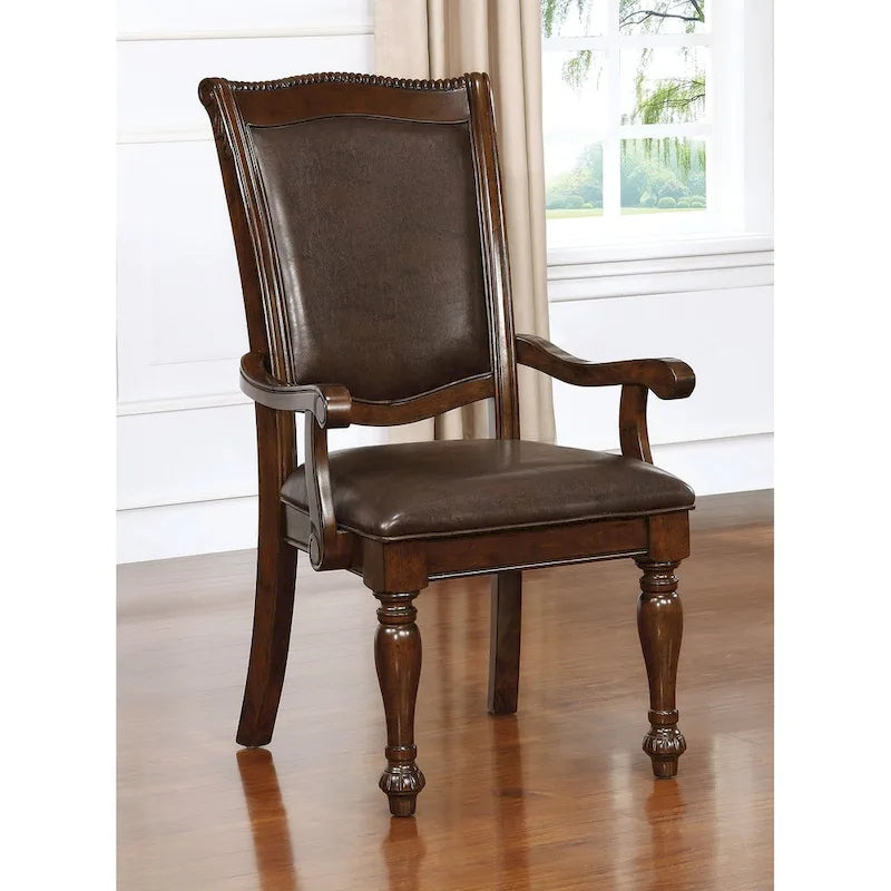 Fauteuil en bois de cerisier marron et similicuir couleur expresso