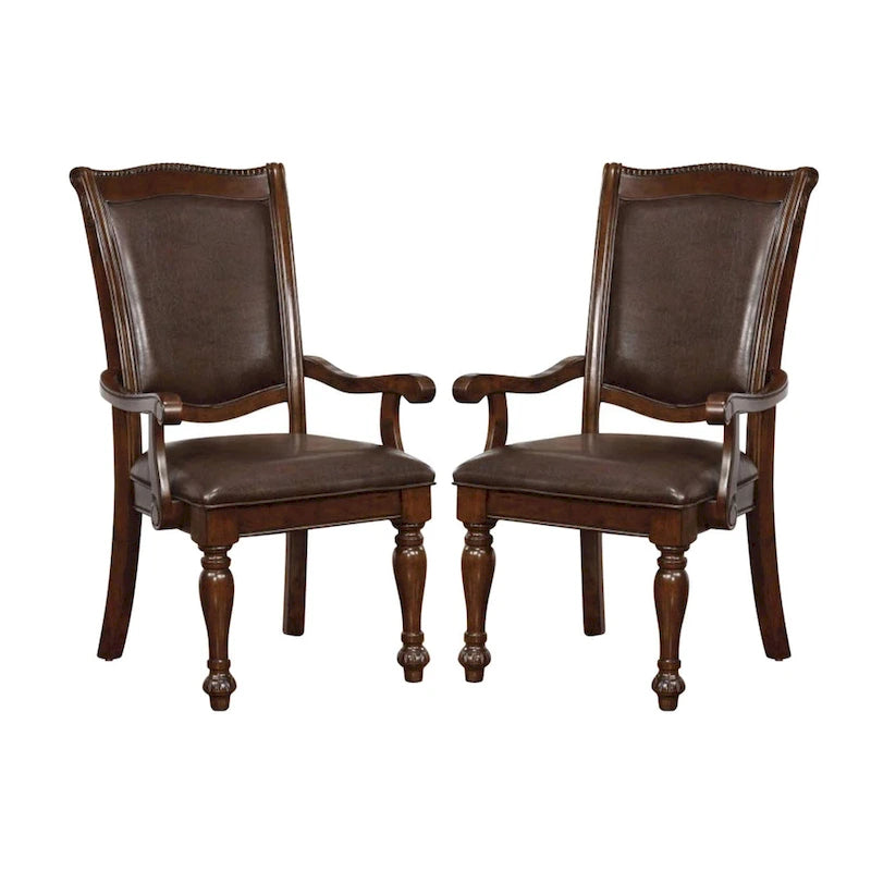 Fauteuil en bois de cerisier marron et similicuir couleur expresso
