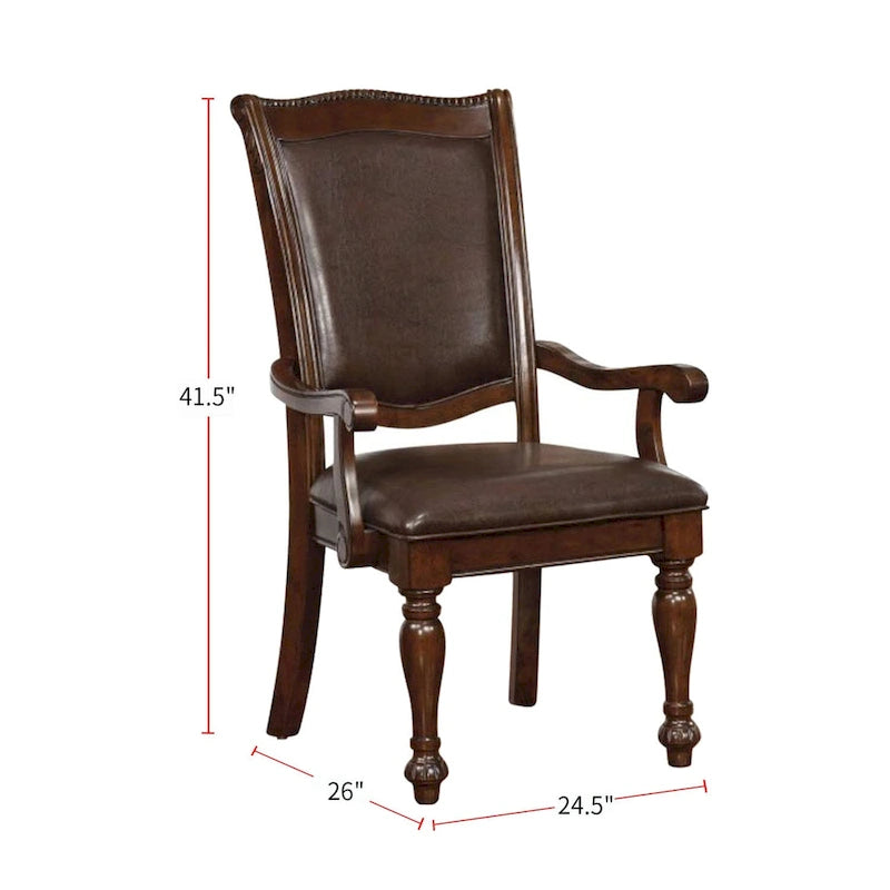 Fauteuil en bois de cerisier marron et similicuir couleur expresso