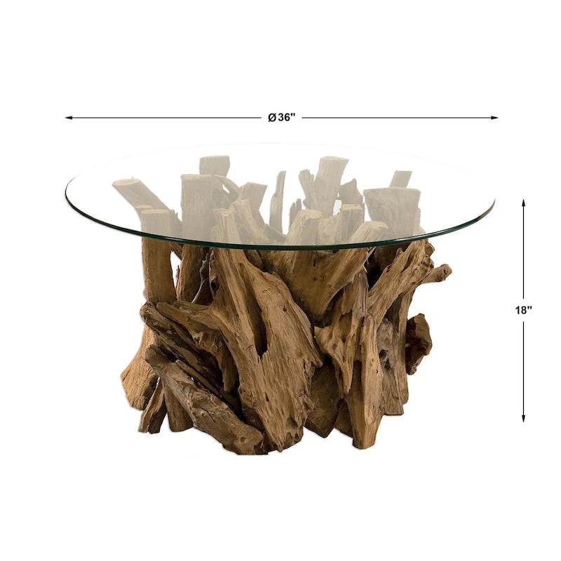 Table basse de cocktail avec plateau en verre naturel