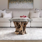 Table basse de cocktail avec plateau en verre naturel
