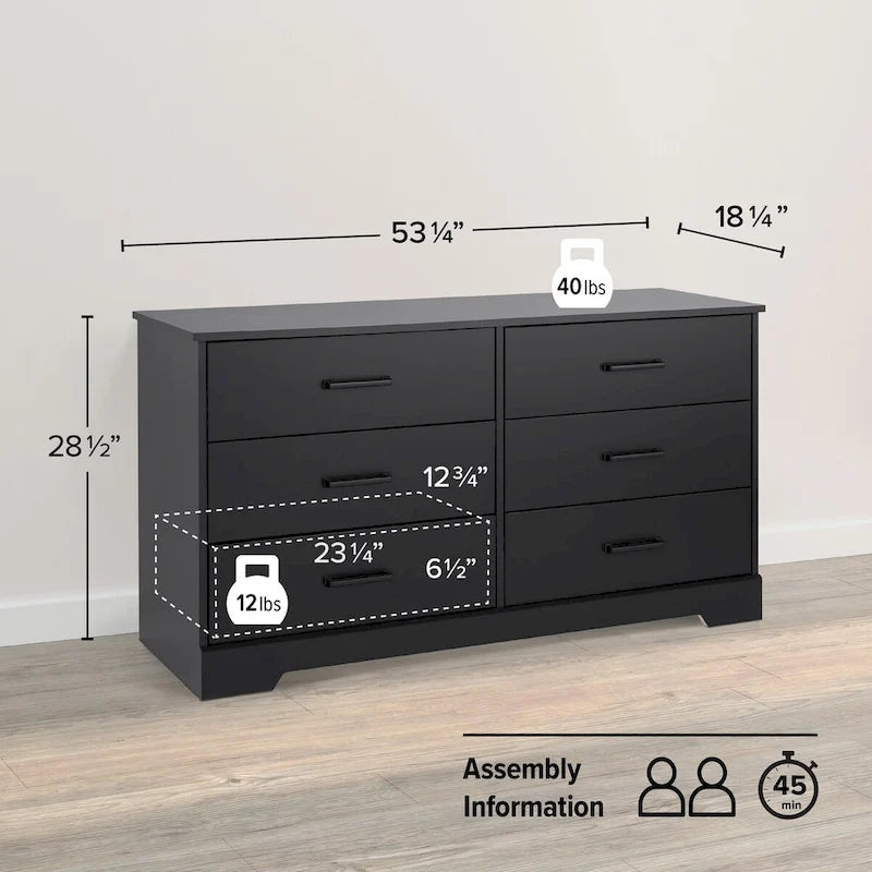 Commode de ferme Prepac Rustic Ridge, commode de chambre en bois avec 6 tiroirs de rangement