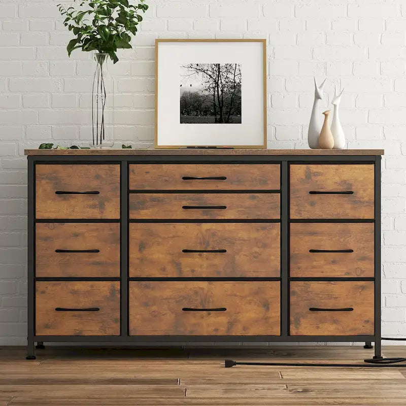 TV Stand with Power Outlet, 10 Drawers for 55 TV - n/a