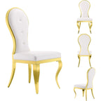 Chaises de salle à manger modernes et luxueuses en cuir blanc avec pieds en acier inoxydable doré poli