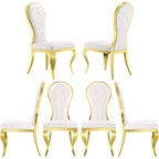 Chaises de salle à manger modernes et luxueuses en cuir blanc avec pieds en acier inoxydable doré poli