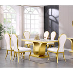 Chaises de salle à manger modernes et luxueuses en cuir blanc avec pieds en acier inoxydable doré poli