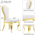 Chaises de salle à manger modernes et luxueuses en cuir blanc avec pieds en acier inoxydable doré poli