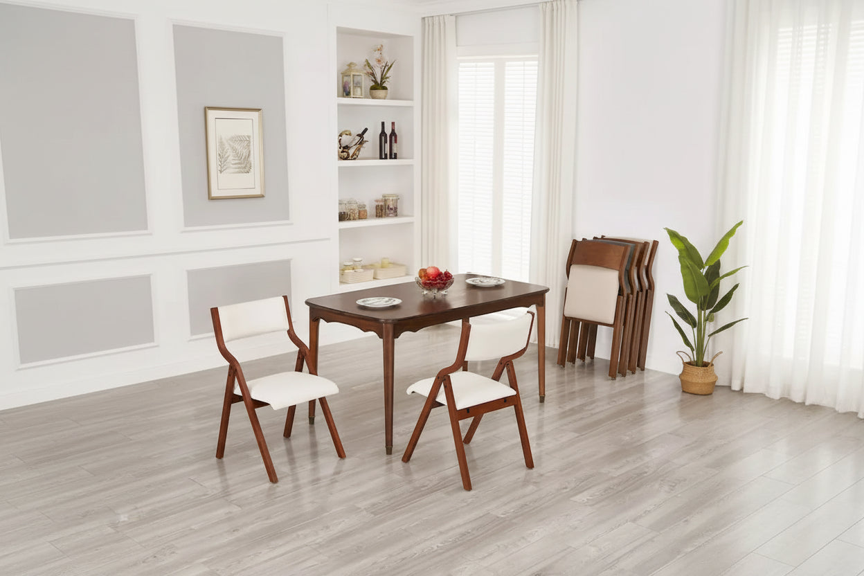 Set of 2 Modern Upholstered Wood Folding Chairs with Padded Seats