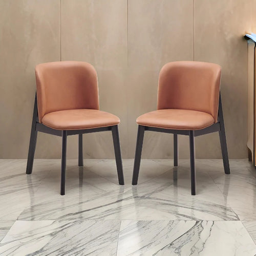 Iora 22 Inch Side Dining Chair Set of 2, Ergonomic, Brown Fabric, Black