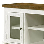 Buffet en bois de 60 pouces avec portes doubles en verre, blanc vieilli et gris
