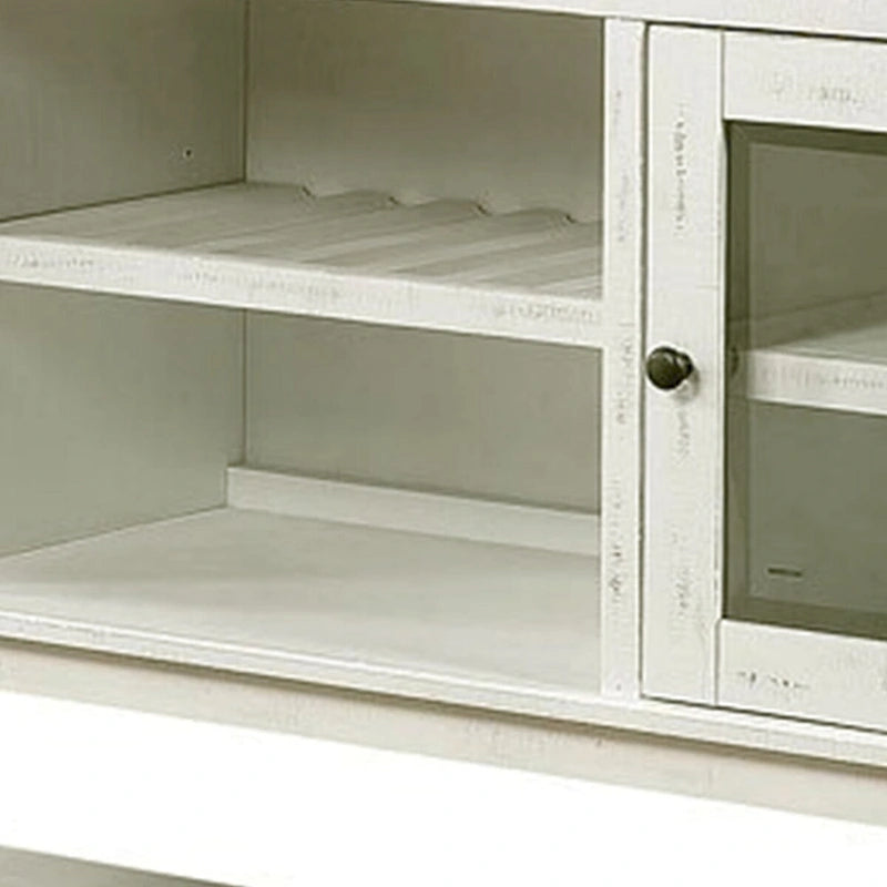 Buffet en bois de 60 pouces avec portes doubles en verre, blanc vieilli et gris