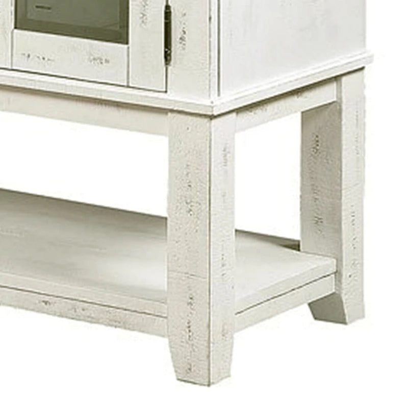 Buffet en bois de 60 pouces avec portes doubles en verre, blanc vieilli et gris