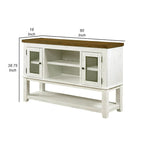 Buffet en bois de 60 pouces avec portes doubles en verre, blanc vieilli et gris